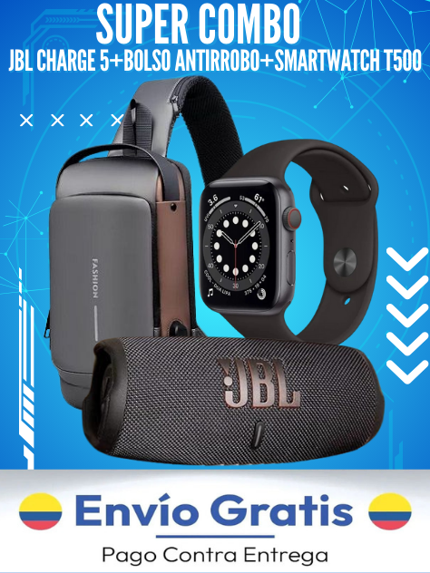 Pack 3 en 1 PowerLife 💼🔋🎶 – Bolso Antirrobo + JBL Charge 5 + T500